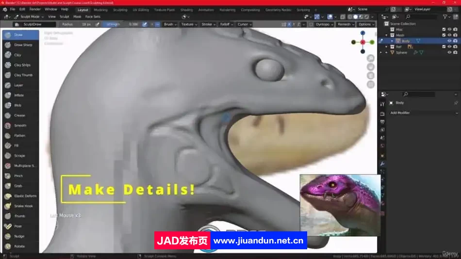 Blender蜥蜴游戏角色初学者全套制作流程视频教程 3D 第6张