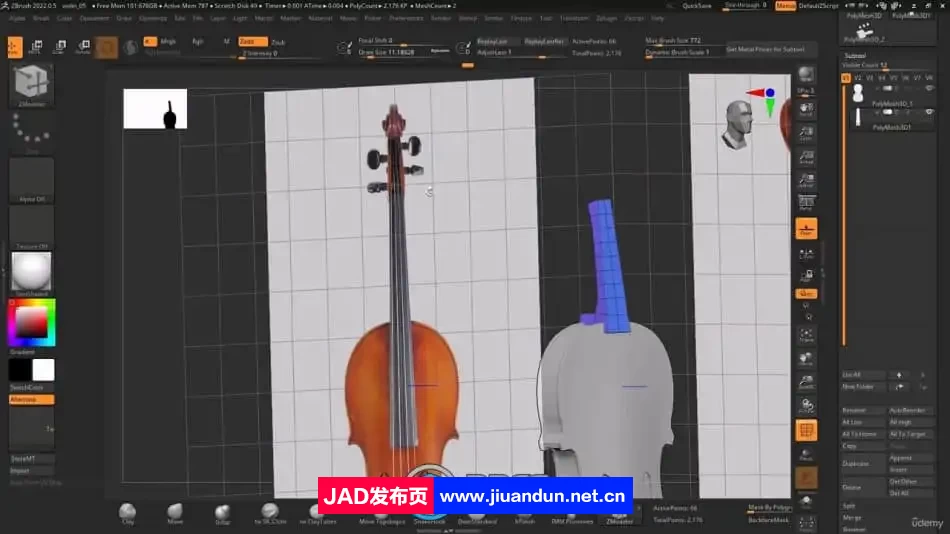 Zbrush小提琴雕刻雕塑3D打印制作视频教程 3D 第4张