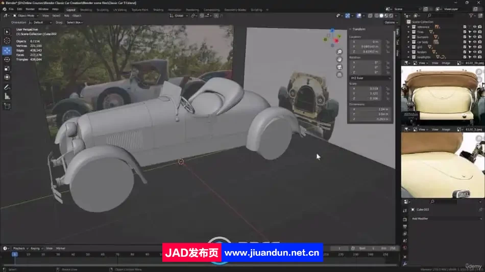 Blender经典老爷车完整建模制作流程视频教程 3D 第6张