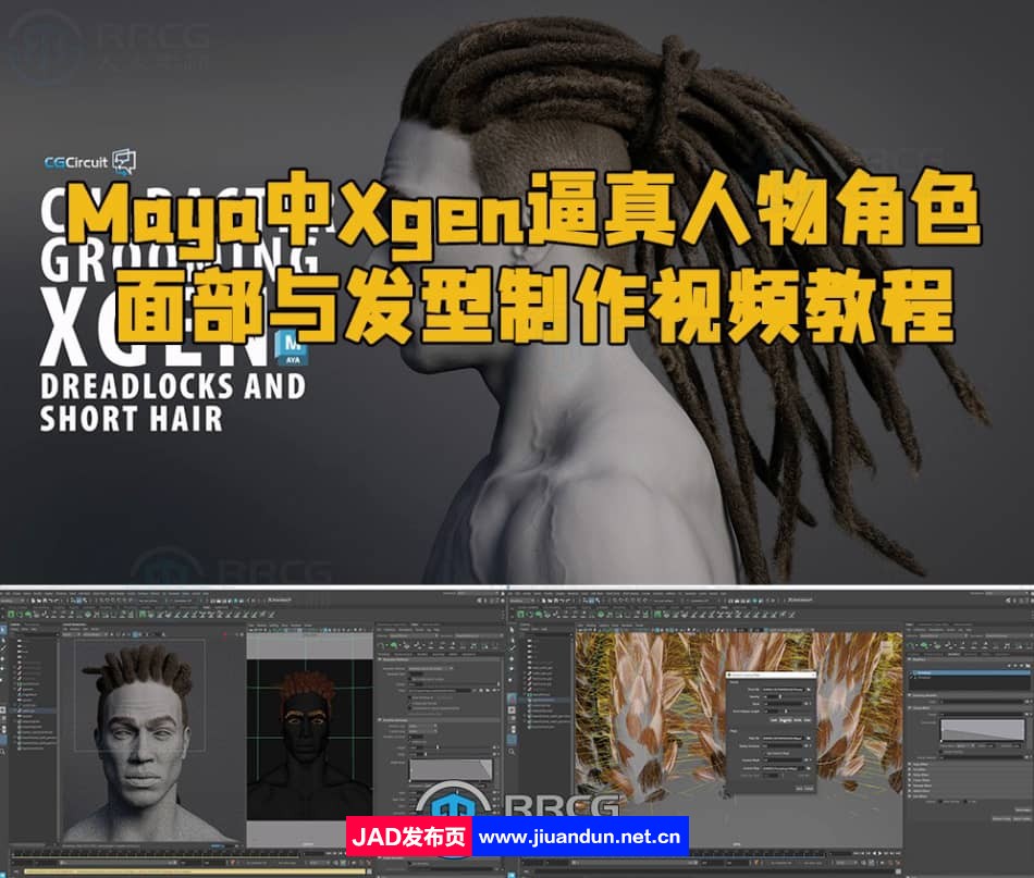 Maya中Xgen逼真人物角色面部与发型制作视频教程 3D 第1张