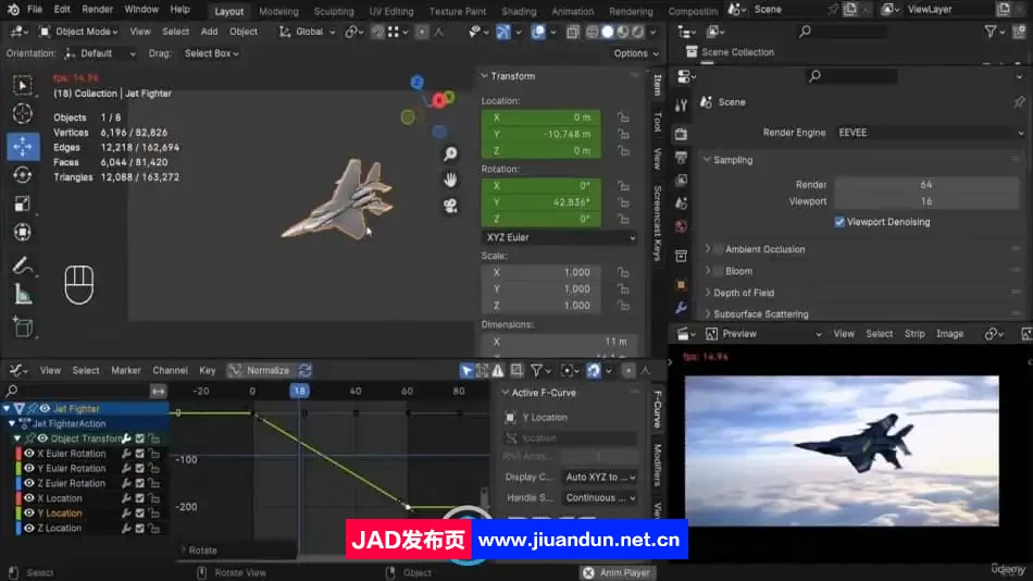 Blender 4 喷气式战斗机F15影视动画完整制作视频教程 3D 第16张