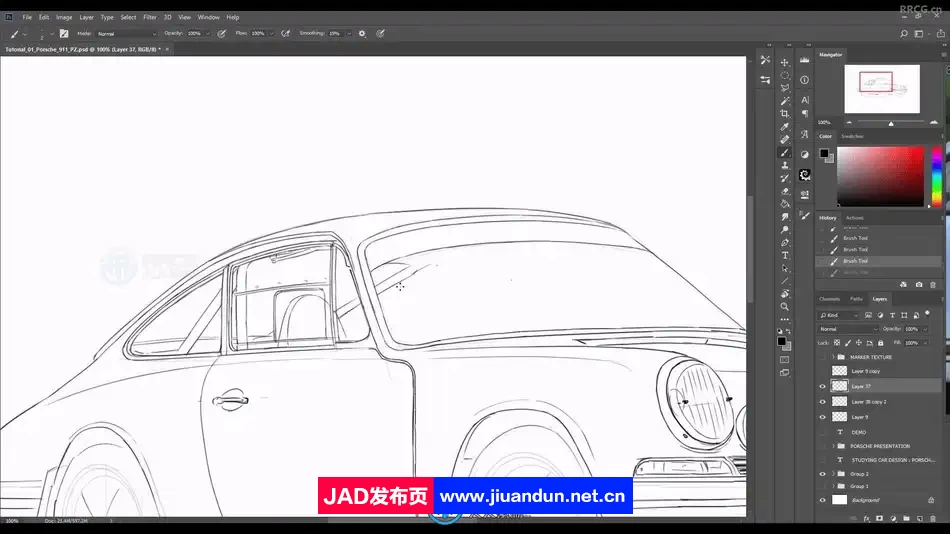 Pally Zhang画师保时捷911汽车线稿数字绘画视频教程 CG 第3张