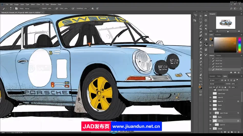 Pally Zhang画师保时捷911汽车线稿数字绘画视频教程 CG 第10张