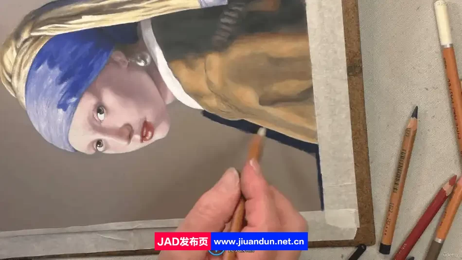 戴珍珠耳环的女孩粉彩铅笔绘画视频教程 CG 第9张