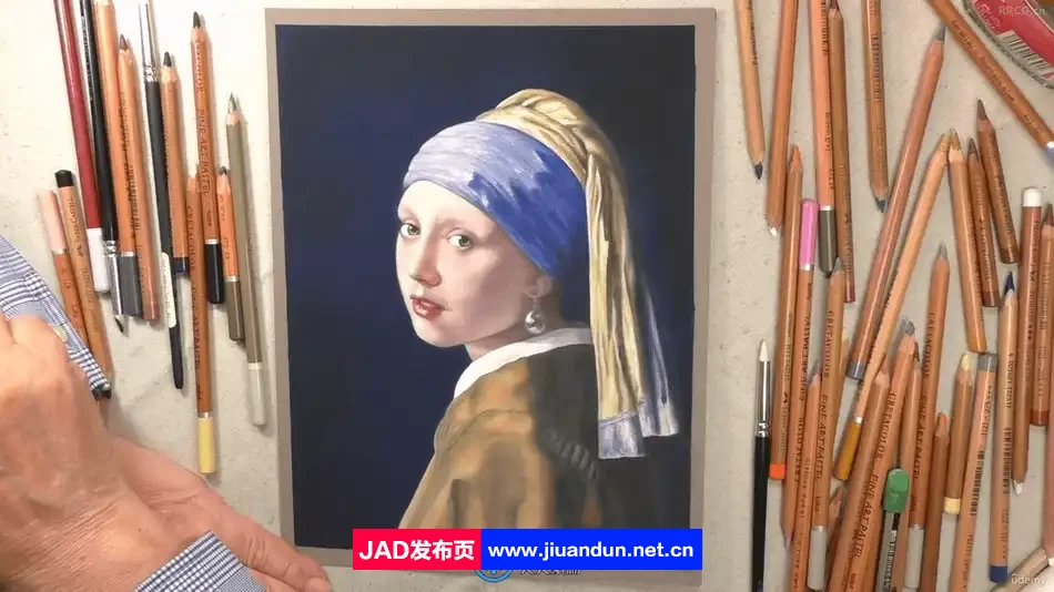戴珍珠耳环的女孩粉彩铅笔绘画视频教程 CG 第10张