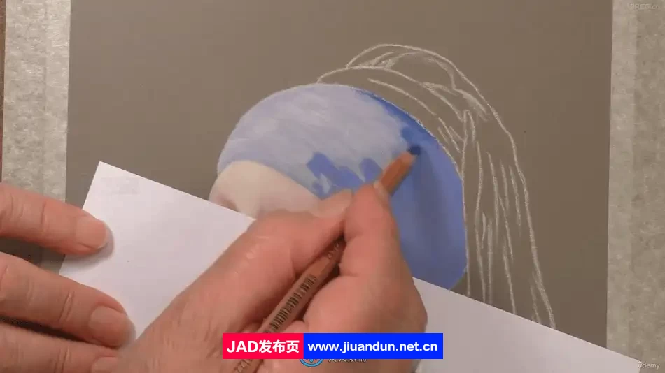 戴珍珠耳环的女孩粉彩铅笔绘画视频教程 CG 第7张