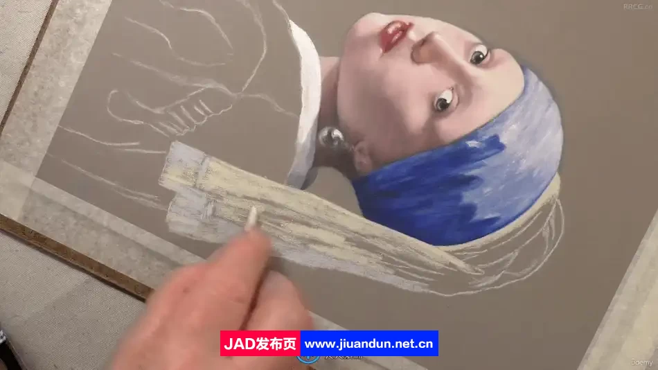 戴珍珠耳环的女孩粉彩铅笔绘画视频教程 CG 第6张