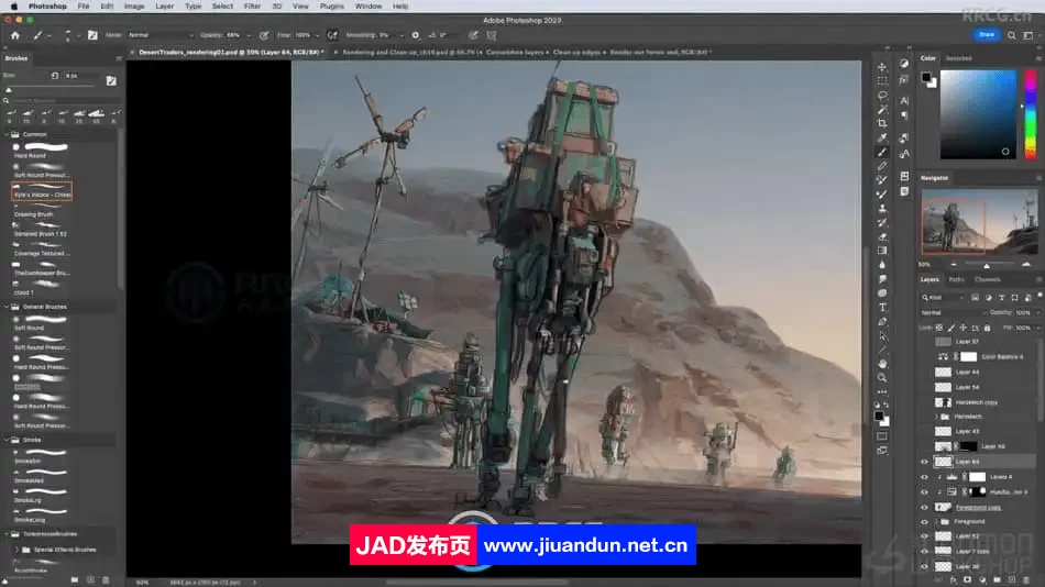 机甲战争概念艺术场景插画从3D到2D绘制流程视频教程 CG 第10张