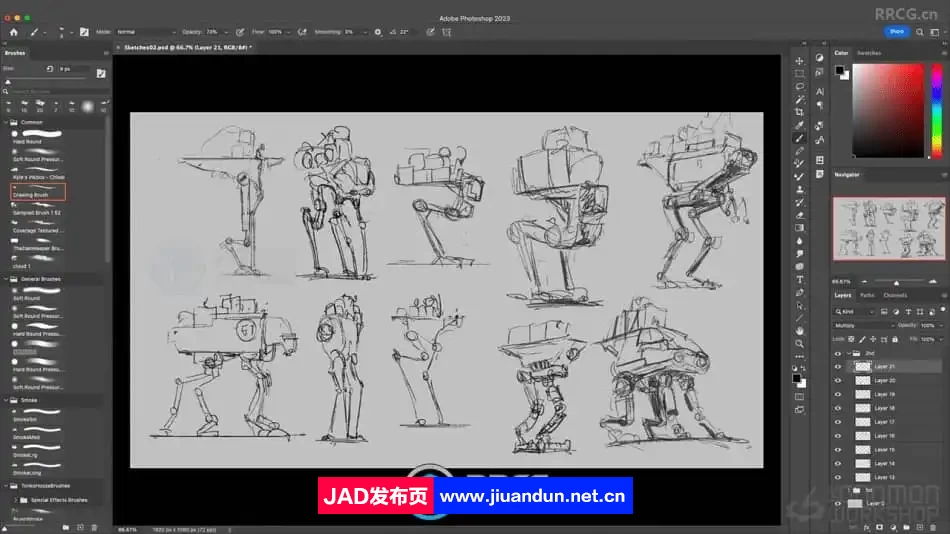 机甲战争概念艺术场景插画从3D到2D绘制流程视频教程 CG 第4张
