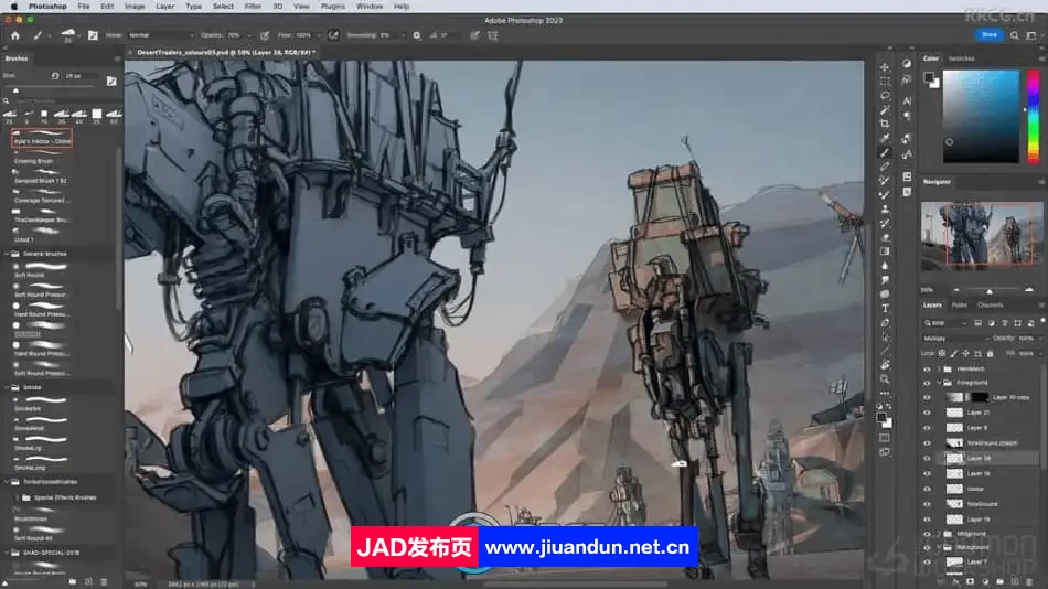 机甲战争概念艺术场景插画从3D到2D绘制流程视频教程 CG 第9张