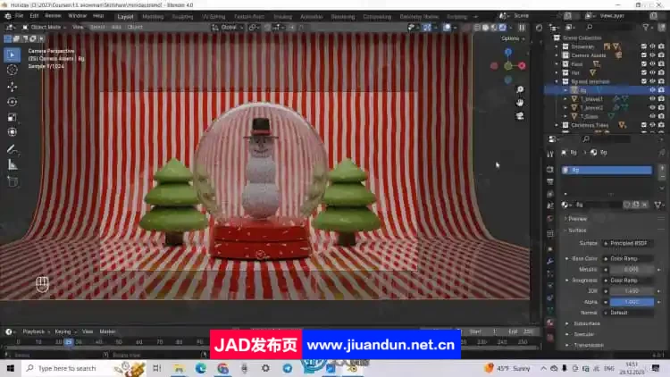 Blender逼真雪人假日玻璃球实例制作视频教程 3D 第7张