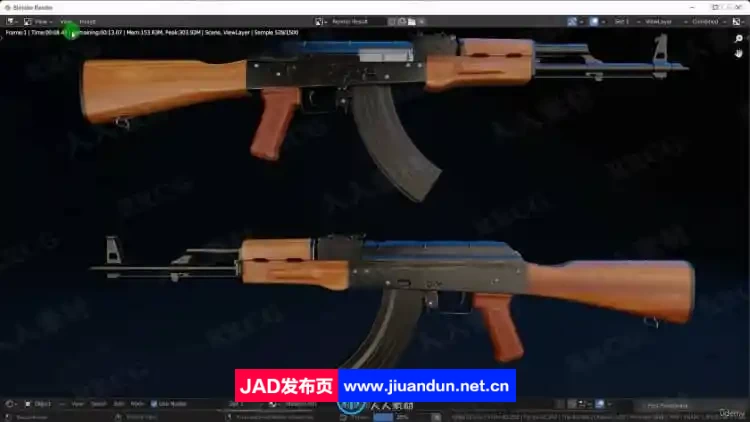Blender 3A级游戏武器AK47模型制作工作流程视频教程 3D 第17张