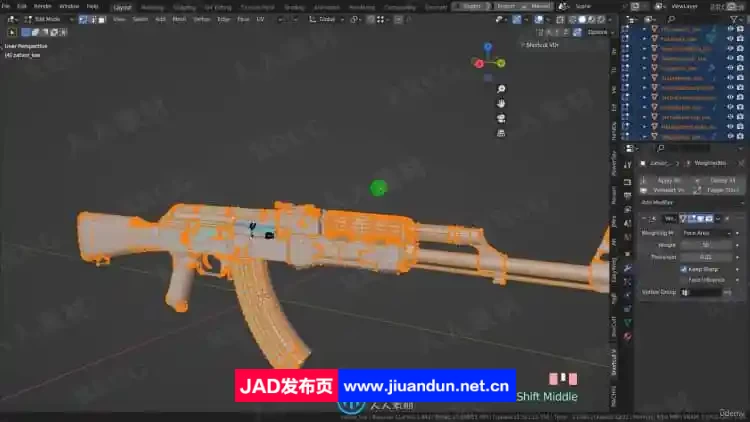 Blender 3A级游戏武器AK47模型制作工作流程视频教程 3D 第4张