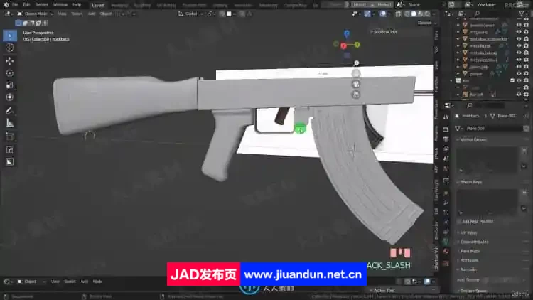 Blender 3A级游戏武器AK47模型制作工作流程视频教程 3D 第2张