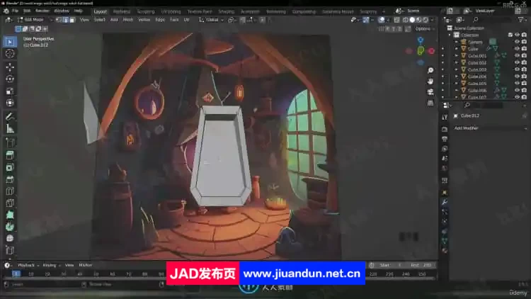 Blender女巫魔法小屋建模制作视频教程 3D 第3张