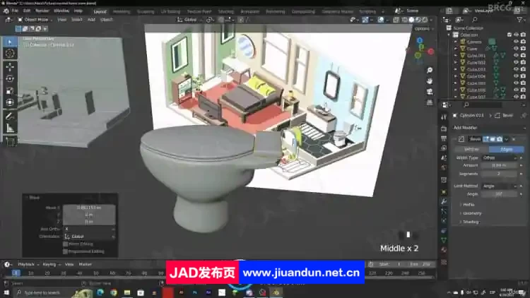 Blender卧室浴室室内建模设计视频教程 3D 第6张