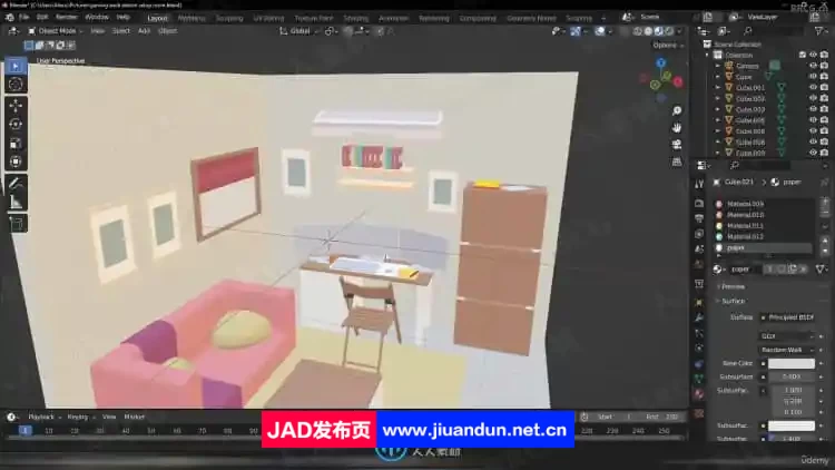 Blender卧室房间室内多功能空间设计视频教程 3D 第13张