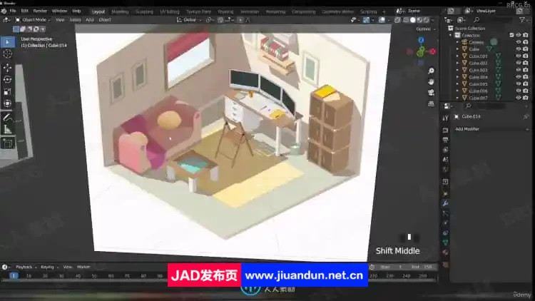 Blender卧室房间室内多功能空间设计视频教程 3D 第7张
